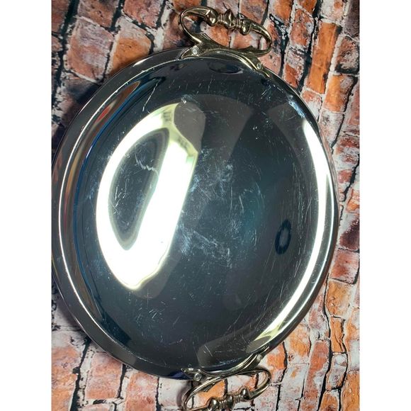 Kromex 13.5" Vintage Round Serving Platter Handles Original Stickers Holiday EUC - Picture 1 of 4